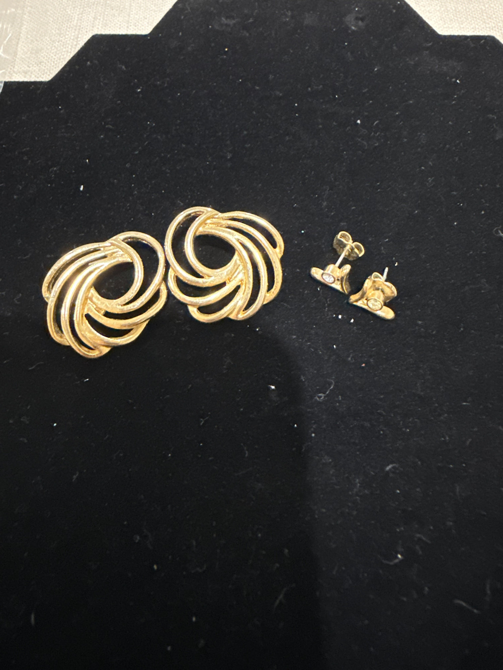 2 Pair Gold Tone Swirl Earrings; Stud Earrings With Clear Stone